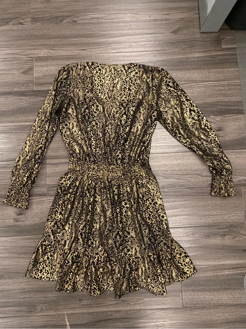 Michael Kors Gold & Black Snake-Print Long Sleeve Dress